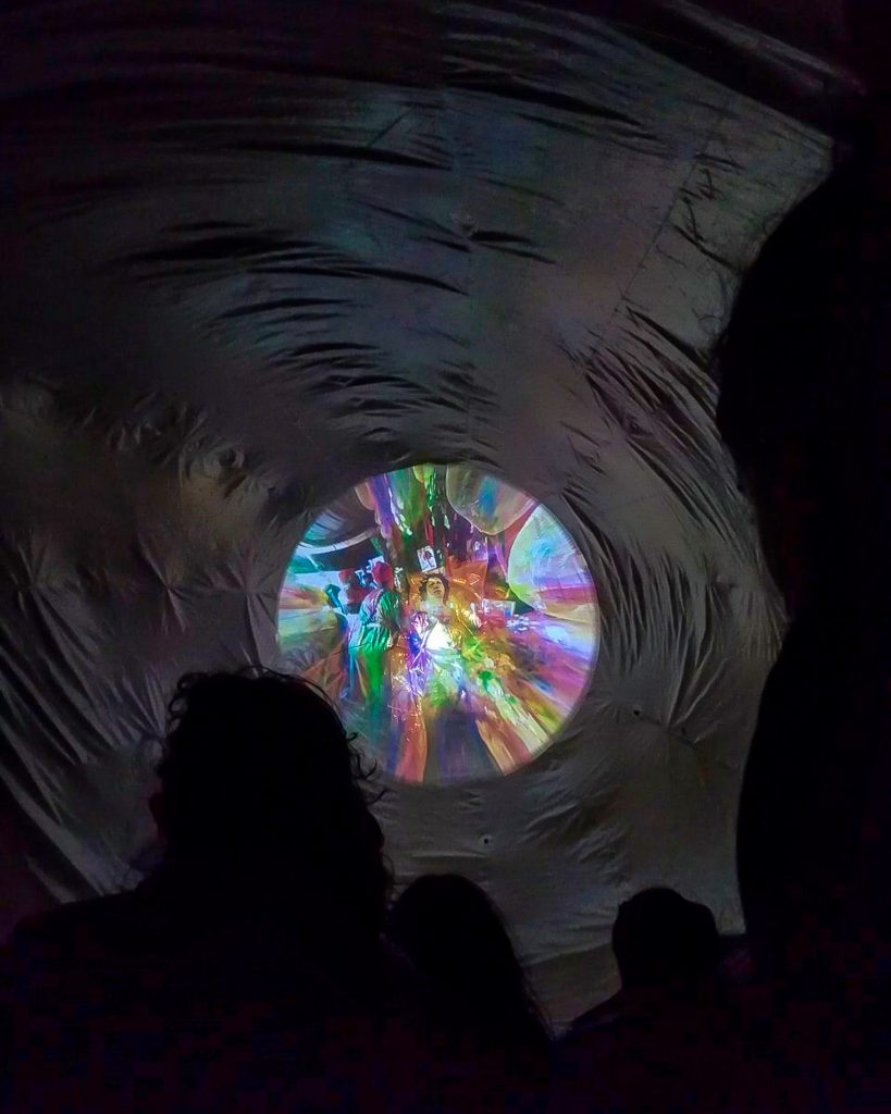 "The River told me so”, 2019, double dome projection mapping on inflatable architecture, Ecologies of Protest , Uferstudios, Berlin.